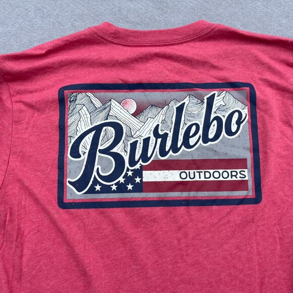 BURLEBO Long Sleeve T Shirt Mens Medium Crew Neck Mountains Flag Outdoors - Picture 2 of 5